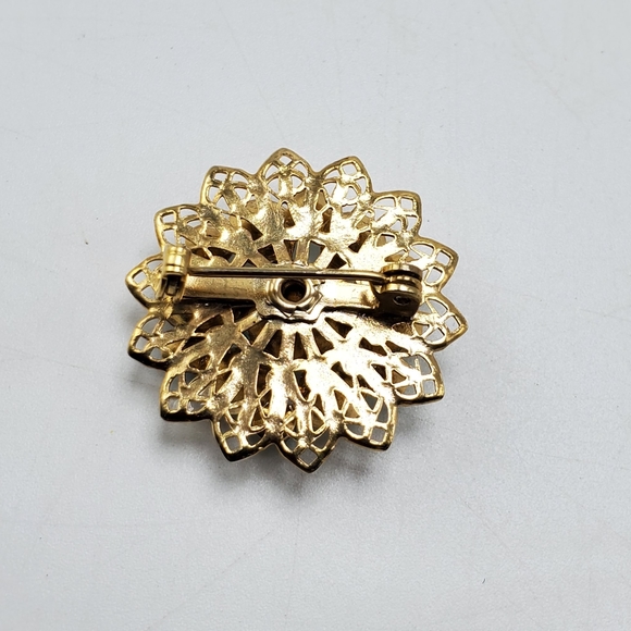 Vtg Teal Clear Rhinestone Flower Lapel Pin Brooch - Picture 3 of 4